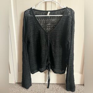 Wishlist Boho Black Crochet Long Flare Sleeve Top Size Large